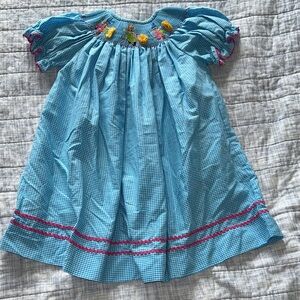 Southern sunshine kids Blue Gingham Kids Smocked Dress